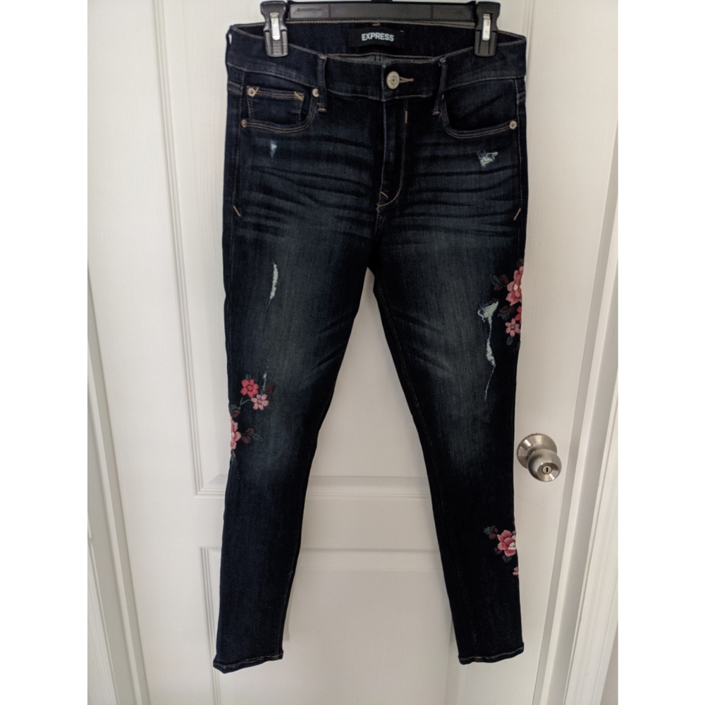 Express embroidered flower jeans